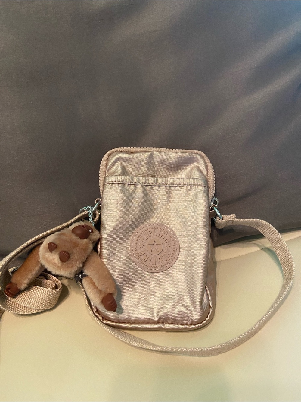 Kipling Shimmery Pale Pink Crossbody Phone Pouch